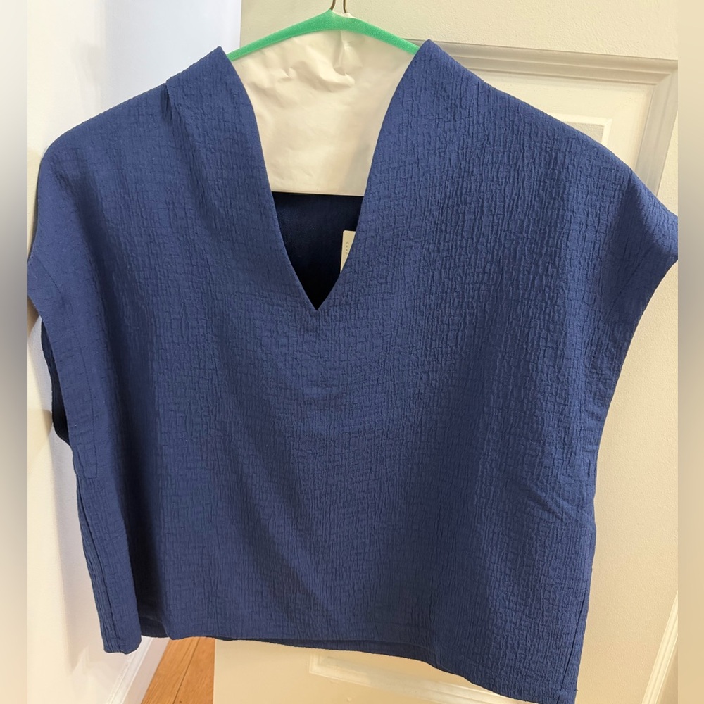 NWT Anthropologie Maeve Women’s Textured V-Neck Boxy Top - Navy
